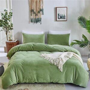 Green Duvet Cover Sets Queen 3Pcs Sage Green Velvet Bedding Sets